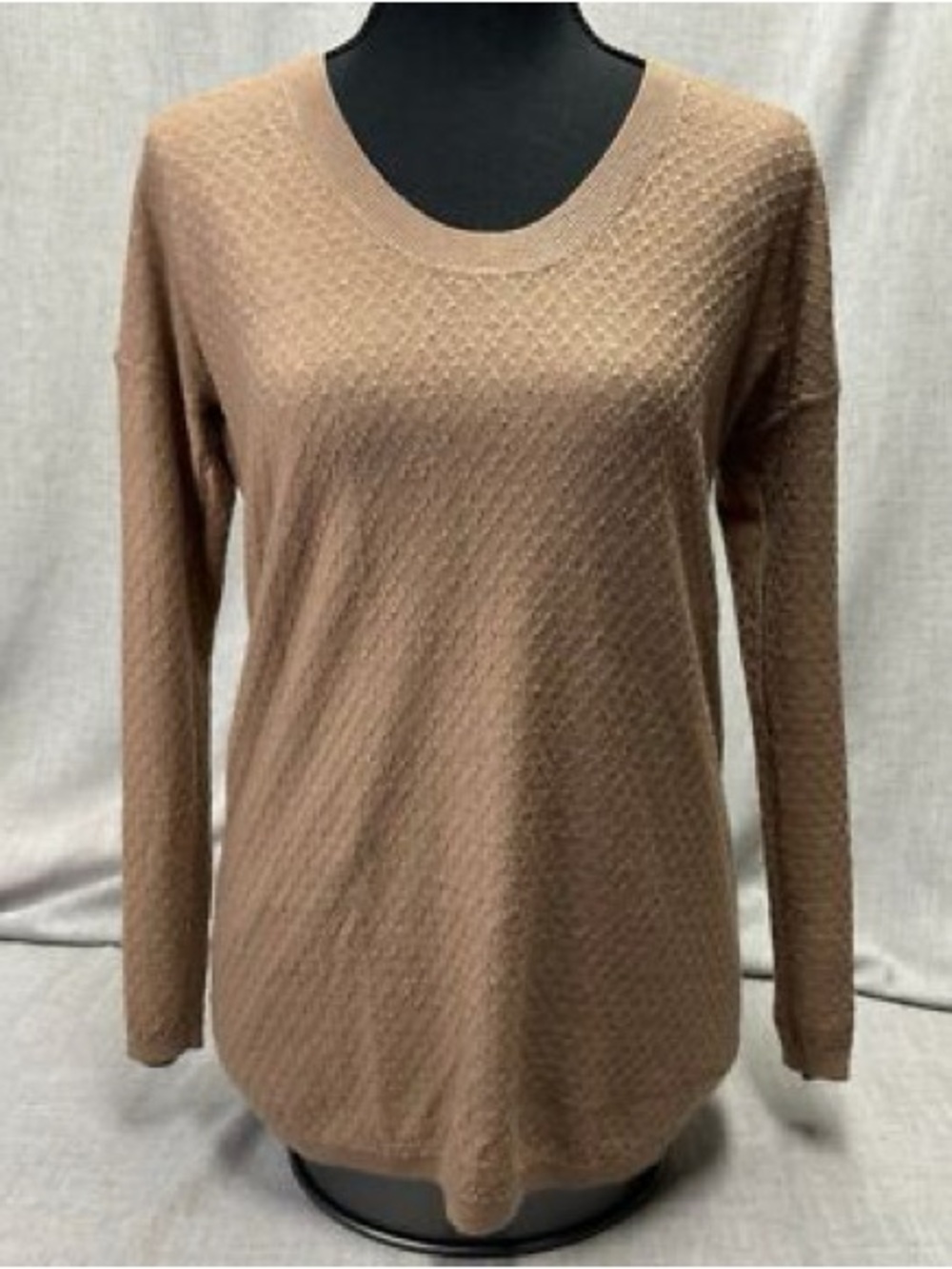 Ann Taylor Lightweight Textured Knit Long Sleeve Top - Camel